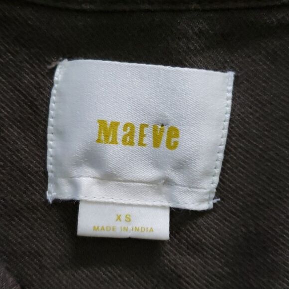 ANTHROPOLOGIE MAEVE womens XS olive green sequins long sleeve button shirt - Picture 3 of 5